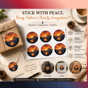 Vintage Mountain Sunset Round Stickers Retro Nat