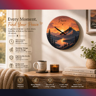 Vintage Mountain Sunset Wall Clock Rustic Nature