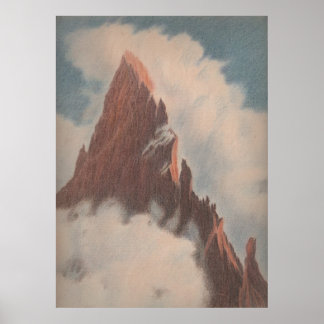 Vintage mountain view landscape clouds snow unique poster