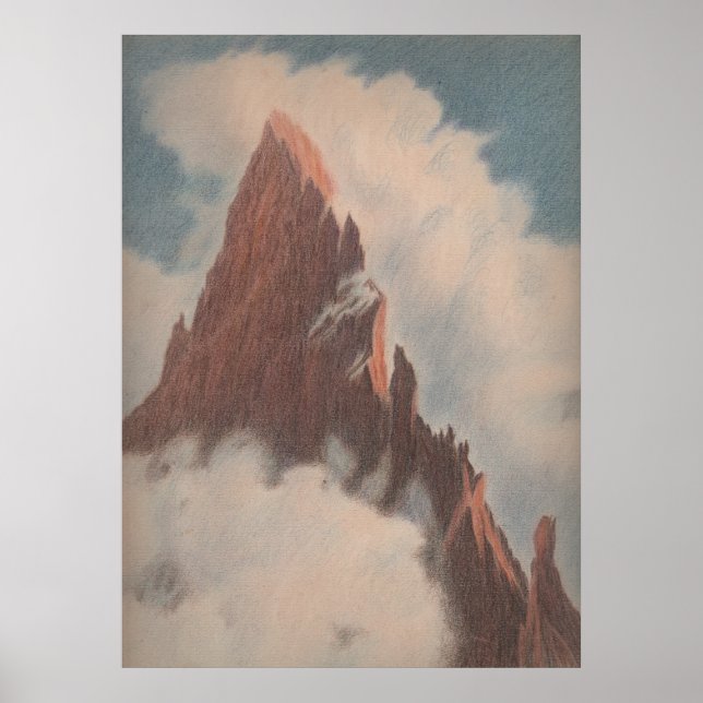 Vintage mountain view landscape clouds snow unique poster (Front)