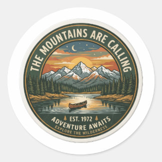 Vintage Mountains Are Calling Adventure Travel Sti Classic Round Sticker