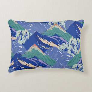 vintage mountains landscape seamless pattern. Dark Decorative Cushion