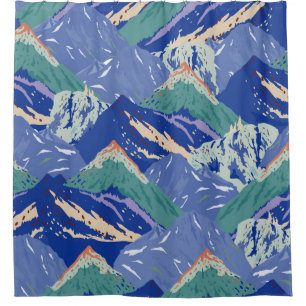 vintage mountains landscape seamless pattern. Dark Shower Curtain