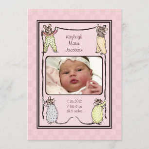 Vintage Mouse Baby Girl Birth Announcement Photo