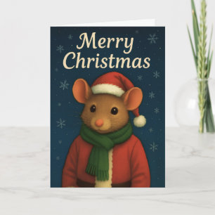 Vintage Mouse Wearing Santa Suit Holiday Card