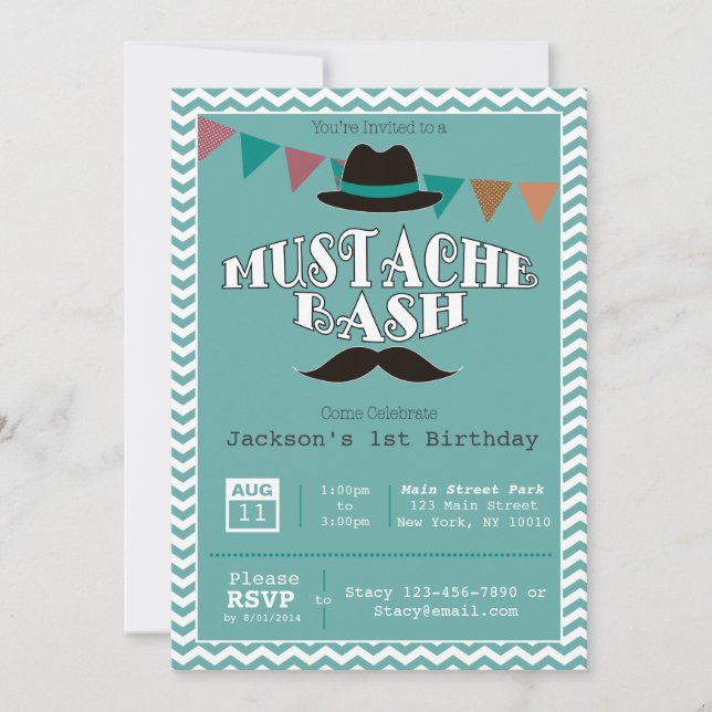 Vintage Moustache Bash Birthday Party Invitation (Front)