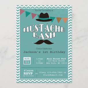 Vintage Moustache Bash Birthday Party Invitation
