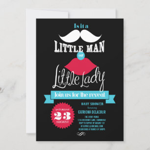 Vintage Moustache or Lips Gender Reveal Baby Showe Invitation