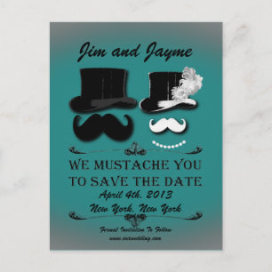 Vintage Moustache Save The Date Announcement Postcard