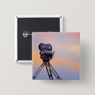Vintage Movie camera sunset 15 Cm Square Badge