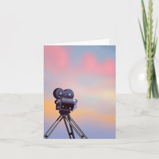 Vintage Movie camera sunset Holiday Card