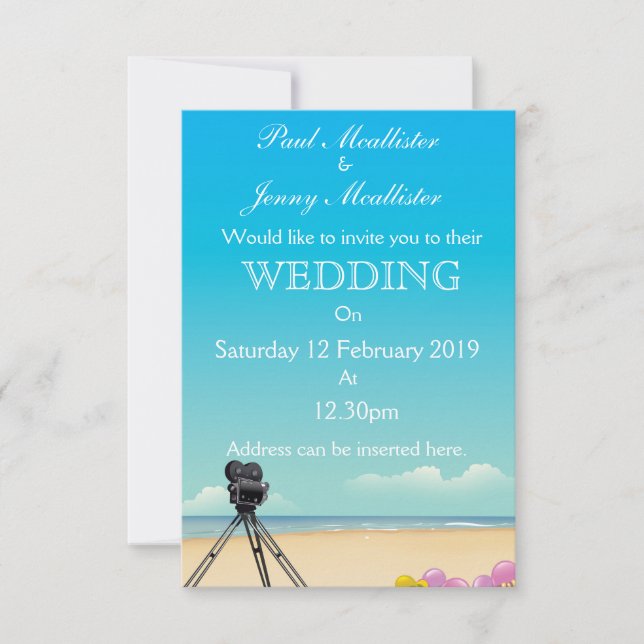 Vintage Movie Camera Wedding invite (Front)