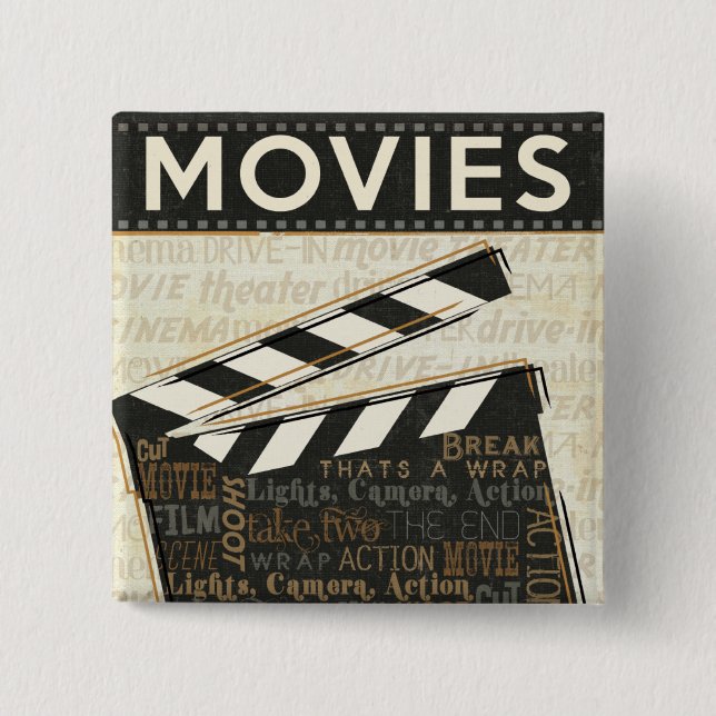 Vintage Movie Clapper 15 Cm Square Badge (Front)