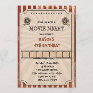 Vintage movie night birthday party invitation
