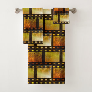 Vintage movie reel film bath towel set