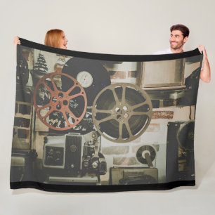Vintage Movie Reel Projector Fleece Blanket