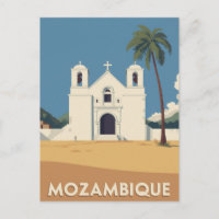 Vintage Mozambique Travel Poster Church Art