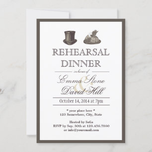 Vintage Mr. and Mrs. Hats Elegant Rehearsal Dinner Invitation
