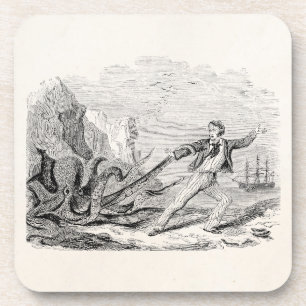 Vintage Mr. Beale Pouple Octopus Template Blank Coaster