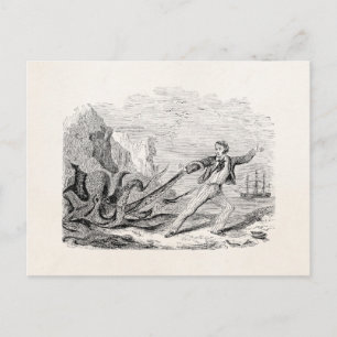 Vintage Mr. Beale Pouple Octopus Template Blank Postcard