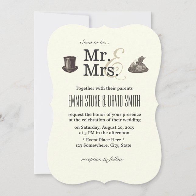 Vintage Mr. & Mrs. Wedding Invitations (Front)