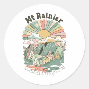 Vintage Mt Rainier Washington Mountains Hiking Sun Classic Round Sticker