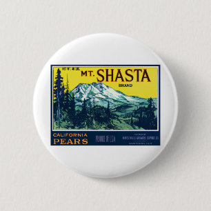 Vintage Mt Shasta California Pears Label 6 Cm Round Badge