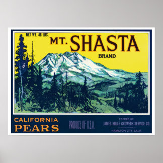 Vintage Mt Shasta California Pears Label Poster