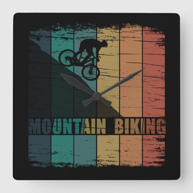 Vintage MTB Downhill Mountain Biking Square Wall Clock (Front)