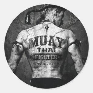 Vintage Muay Thai Fighter Classic Round Sticker
