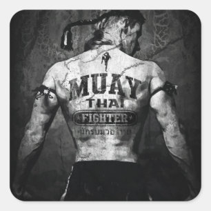 Vintage Muay Thai Fighter Square Sticker