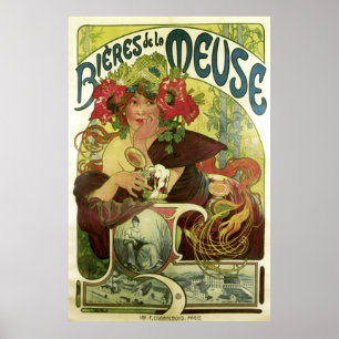 Vintage Mucha Beer Advertisement Poster