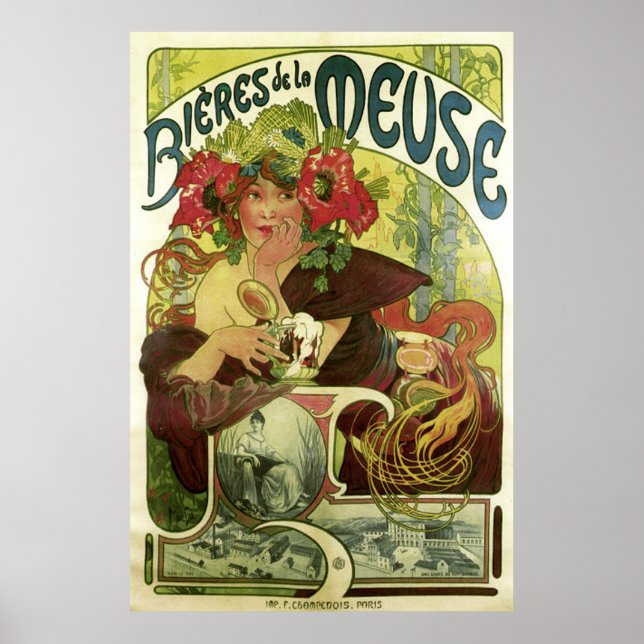 Vintage Mucha Beer Advertisement Poster (Front)