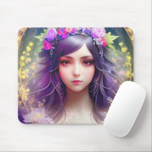 Vintage Mucha Style Beautiful Woman Portrait Mouse Mat