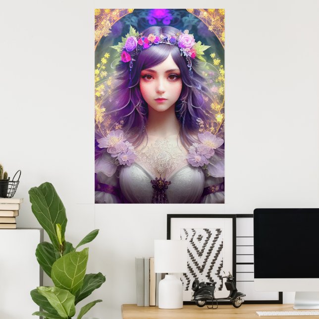 Vintage Mucha Style Beautiful Woman Portrait Poster (Home Office)