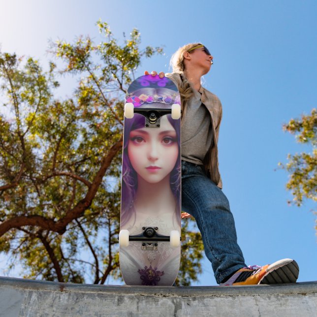 Vintage Mucha Style Beautiful Woman Portrait Skateboard (Outdoor 1)