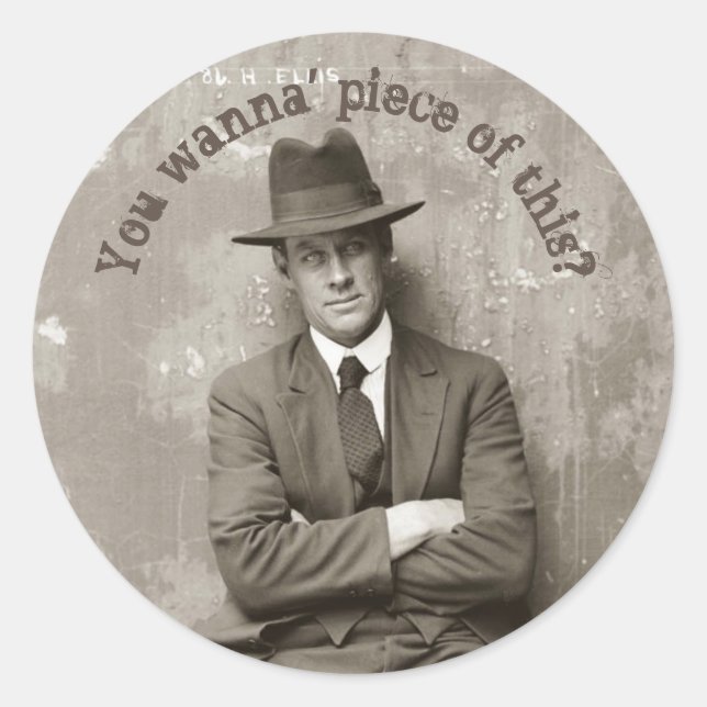 Vintage mugshot mafia gangster funny   classic round sticker (Front)