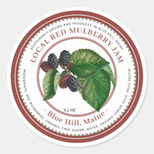 Vintage Mulberry Illustration Red Border Jam Classic Round Sticker