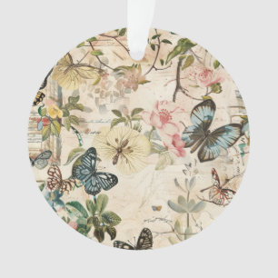 Vintage Multi Butterflies and Flowers Ornament