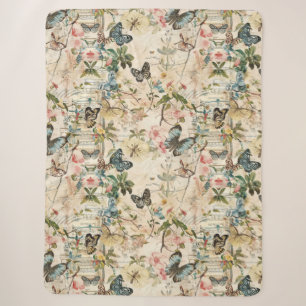 Vintage Multi Butterflies and Flowers Sherpa Blanket