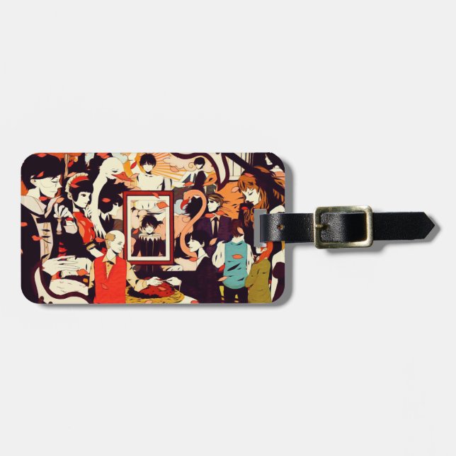 Vintage Multi Human Character Humour Party Luggage Tag (Front Horizontal)