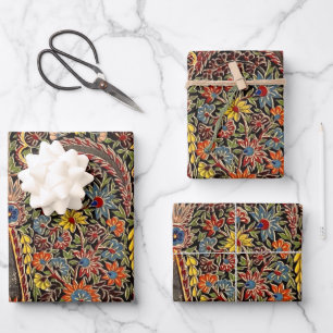 Vintage Multicolored Floral Pattern Wrapping Paper Sheet
