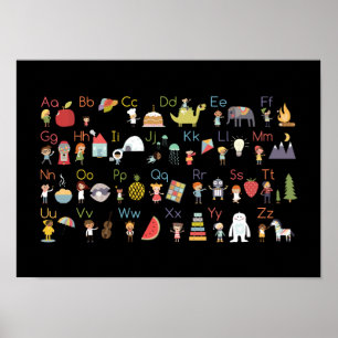 Vintage Multicultural Around the World Alphabet Poster