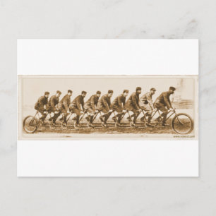 Vintage multple person Tandem Bicycle old photo Postcard