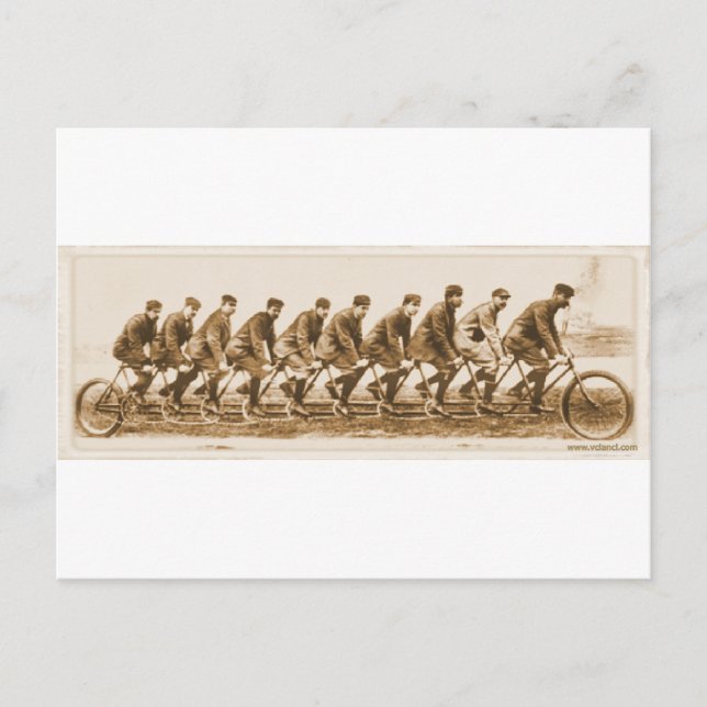 Vintage multple person Tandem Bicycle old photo Postcard (Front)