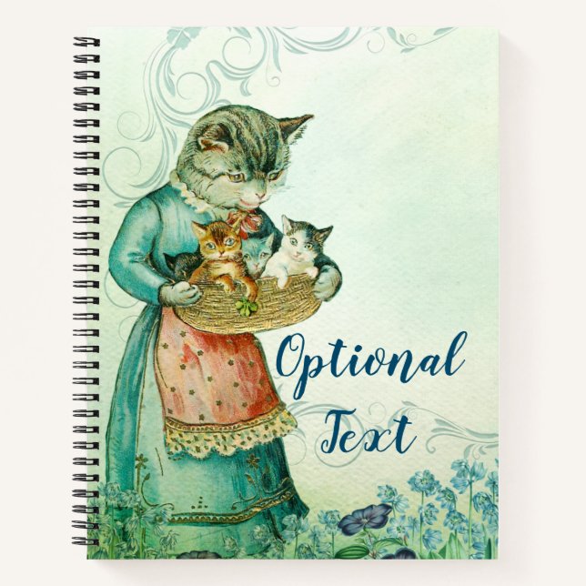 Vintage Mum Cat with Kittens Notebook (Front)
