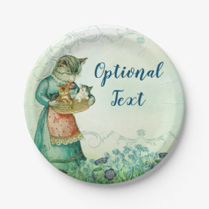 Vintage Mum Cat with Kittens Paper Plate