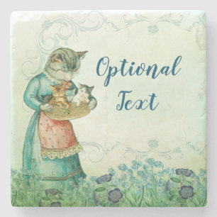 Vintage Mum Cat with Kittens  Stone Coaster
