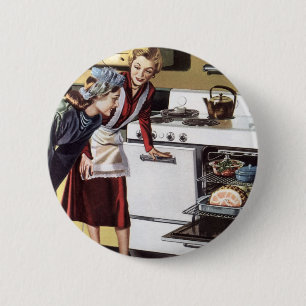 Vintage Mum in the Kitchen Cooking an Easter Ham 6 Cm Round Badge
