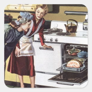 Vintage Mum in the Kitchen Cooking an Easter Ham Square Sticker